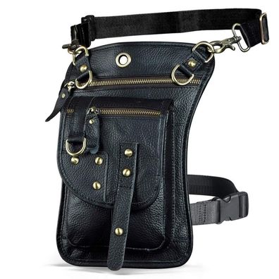 Le'aokuu Herren Echt Leder Hüfttasche Gürteltasche Drop Leg Thigh Bag Messenger