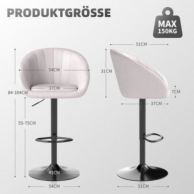 Youhauchair Barhocker 2er Set, höhenverstellbar, mit Lehne und Fußstütze, beige