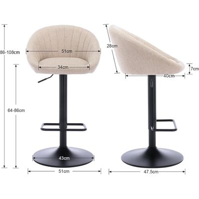 Ya-Home Barhocker 2er Set, gepolstert, drehbar und höhenverstellbar, Beige