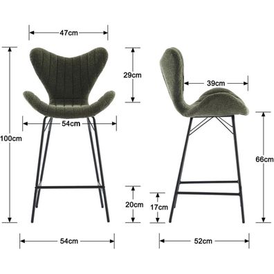 Dayalane Barhocker 2er Set, Moderne Küchenhocker aus Chenille mit Metallbeinen