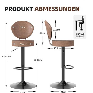 Youhauchair Barhocker 3er Set, drehbar, höhenverstellbar, Kunstleder