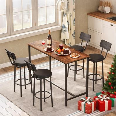 HOOBRO Barhocker 2er-Set mit Rückenlehne, PU-Leder, Fußstütze, einfach
