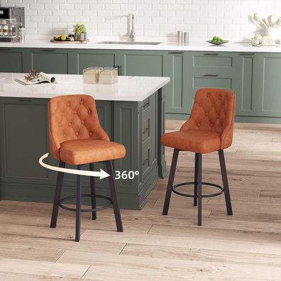 Youhauchair Barhocker 2er Set, moderner PU-Leder Barstuhl, 360° drehbar