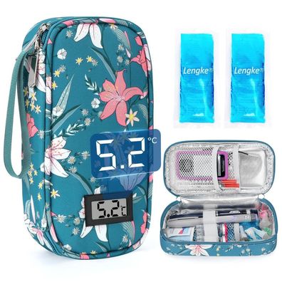 Youshares Insulin Kühltasche mit Temperaturanzeige und 2 TSA-Kühlakkus für