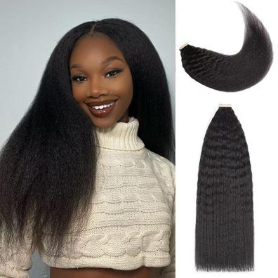 YDDM Tape Extensions Echthaar Kinky Straight Schwarz für Schwarze Frauen, 20