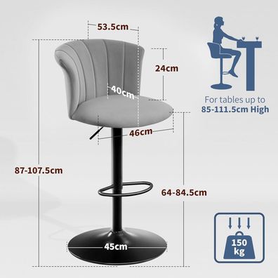 Stoolink Barhocker 2er Set, höhenverstellbar, 360° drehbar, aus luxuriösem