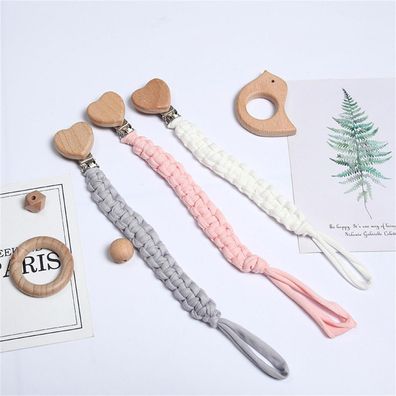 Swecomze 3er Set Baby Schnullerkette Clip aus Baumwolle und Buchenholz, Unisex