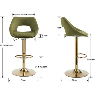Dayalane 360° drehbarer Barhocker 2er Set, Samt, höhenverstellbar mit