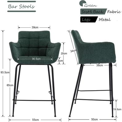Dayalane Barhocker 2er Set, moderner Barstuhl mit Metallfüßen und