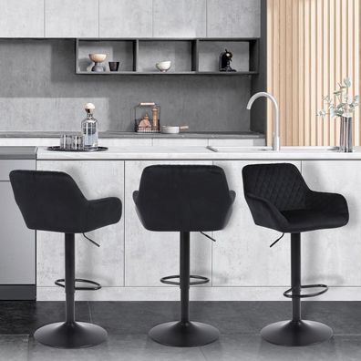 ralex-chair Barhocker 3er Set, höhenverstellbar, drehbar, Samtstoff, mit