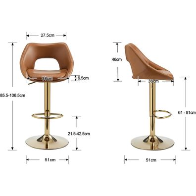 Dayalane 360° drehbarer Barhocker 2er Set, höhenverstellbar mit Rückenlehne, PU