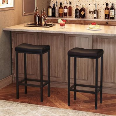 HOOBRO Barhocker 2er-Set, 63 cm hoch, gebogene PU-Sitzfläche, Metallgestell