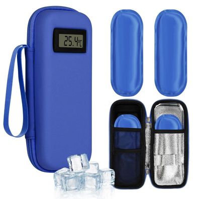 Fefod Insulin Kühltasche mit 2 TSA Kühlakkus und Temperaturanzeige, Klein, Blau