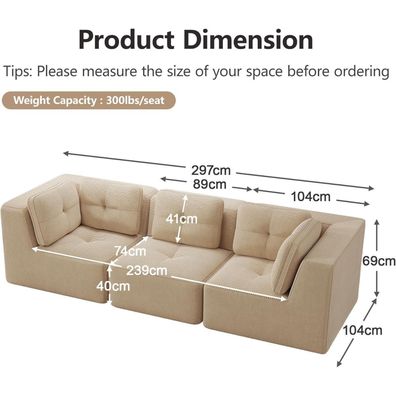 Dolamaní 3-Sitzer Ecksofa aus Cordstoff, Modular, Ohne Montage, Hochelastische