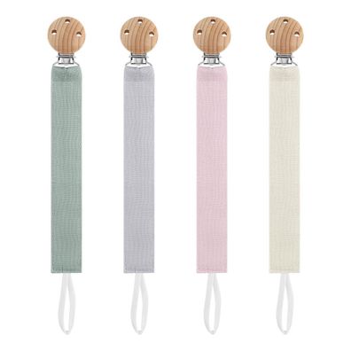 4er Pack Stoff Schnullerketten mit Buchenholz Clip für Jungen & Mädchen