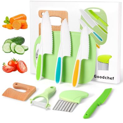Goodchef 8-teiliges Kindermesser Set mit Krokodil Holzmesser, Montessori