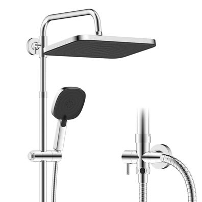 Hibbent Selbstreinigendes Regenbrause-Set mit Edelstahl-Duschstange, Schwarzes