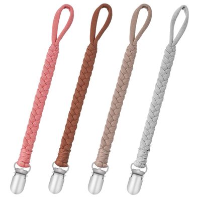 CLDY Baby Schnullerkette Clip, 4 Stück Baumwolle Schnullerband für Mädchen und
