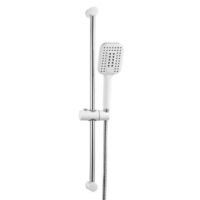 OFFO Duschset Edelstahl 70cm: Brausestange mit großem Duschkopf, 3 Strahlarten