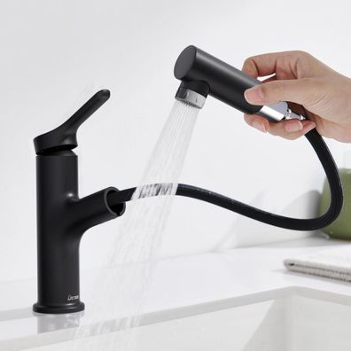 Detbom Wasserhahn Bad mit Ausziehbarer Brause, 2 Strahlarten, Einhebelmischer