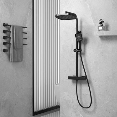 Ronvie Thermostat Duschsystem Schwarz, 32cm Regendusche, Höhenverstellbar