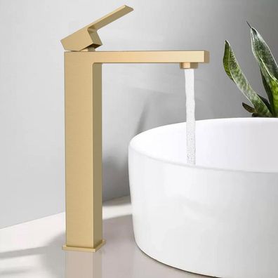 BuntHaus Waschtischarmatur Gold Gebürstet, Hohe Auslaufhöhe 250 mm, Edelstahl