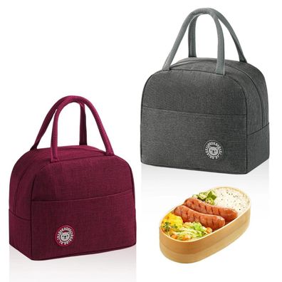 2er Set Isolierte Lunchtasche, Faltbar, Thermotasche Klein, Tragbar, Grau
