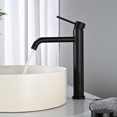 Detbom Waschtischarmatur Schwarz Matt für Aufsatzwaschbecken, Einhebelmischer