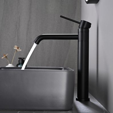 Detbom Waschtischarmatur Schwarz Matt, 360° schwenkbar, 204mm Auslaufhöhe