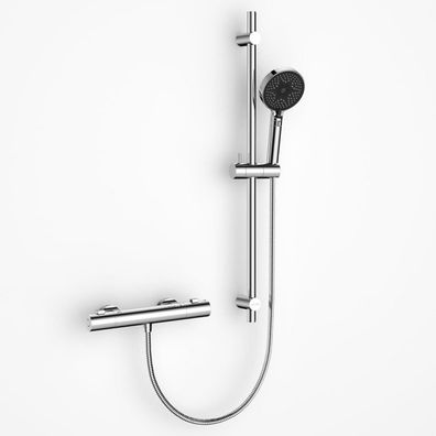 Detbom Duschsystem mit Thermostat, 70cm Brausestange aus Edelstahl, Handbrause