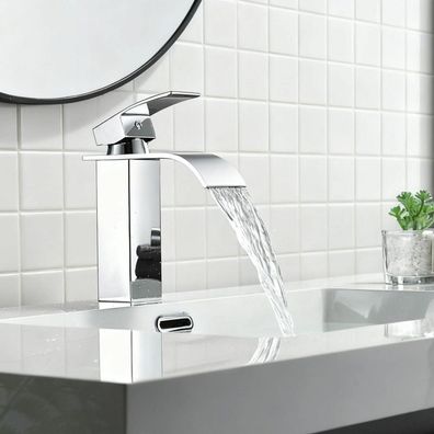 Nafall Waschtischarmatur Wasserhahn Bad Einhebelmischer Wasserfall Chrom Kurz