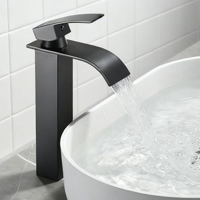 Nafall Waschtischarmatur Schwarz, Wasserfallauslauf, Einhebelmischer für