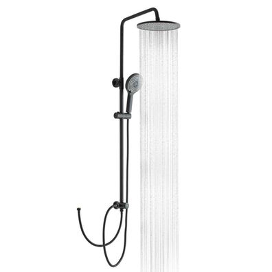 OFFO Regendusche Duschset Schwarz, 25cm Rund, Höhenverstellbar mit 1,6m Schlauch