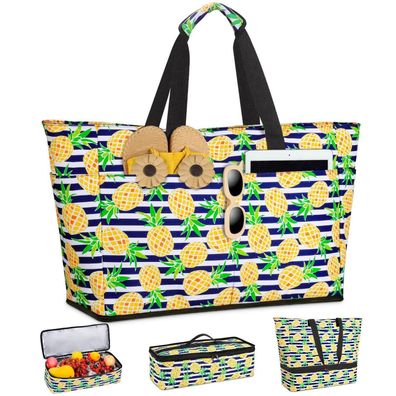 ISEYOU Strandtasche XXL mit Kühltasche, Wasserdicht & Sanddicht, 49L, Faltbar