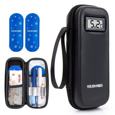 Youshares Insulin Pen Kühltasche mit 2 TSA Kühlakkus, Temperaturanzeige, Mini