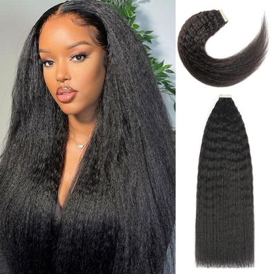 YDDM Tape Extensions Echthaar Kinky Straight Schwarz für Schwarze Frauen, 22