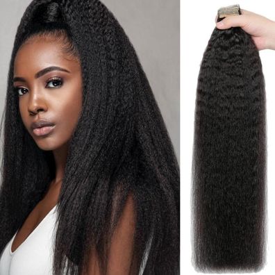 YDDM Tape Extensions Echthaar Kinky Straight Schwarz für Schwarze Frauen, 26
