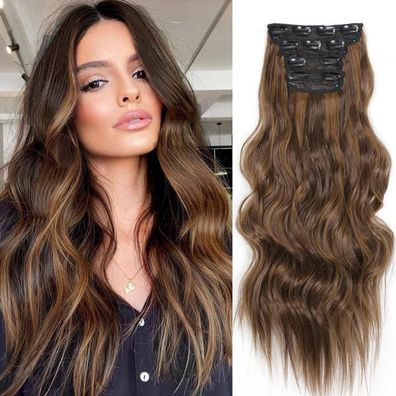 YDDM Clip In Extensions Wellige Haarverlängerung Synthetisch 20 Zoll 4PCS