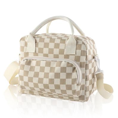FYting Kühltasche 15L Lunchtasche aus Cord im Schachbrettmuster, mit 4