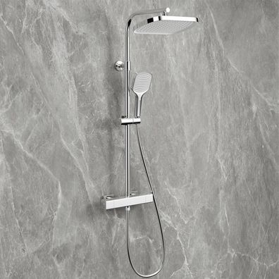 Ronvie Duschsystem Komplettset Chrom: Thermostat, 32cm Regendusche