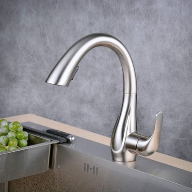 Beelee Küchenarmatur mit herausziehbarer Dual-Spülbrause, 360° drehbar, Nickel