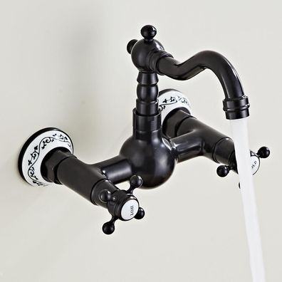 Hiendure Wandmontage 2-Loch Küchenarmatur mit schwenkbarem Rohrauslauf