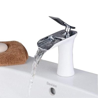 Beelee BL9009W Waschtischarmatur Wasserfall Einhebel Waschbecken Armatur, Weiß