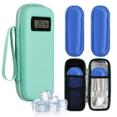 Fefod Insulin Kühltasche mit 2 TSA Kühlakkus und Temperaturanzeige, klein, grün