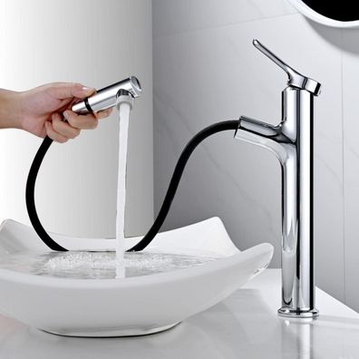 Detbom Hochwertiger Bad Wasserhahn mit ausziehbarer Brause, 2 Strahlarten