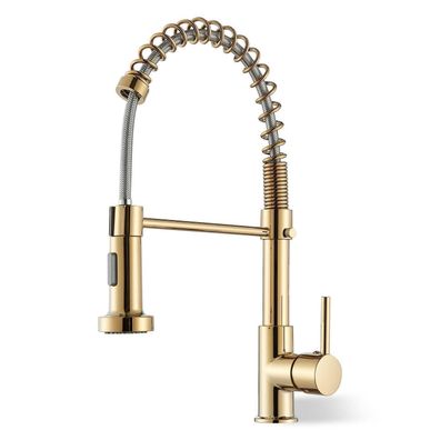 Junsotoor Goldene Küchenarmatur mit Ausziehbarer Brause, Hochdruck, Gebürstetes