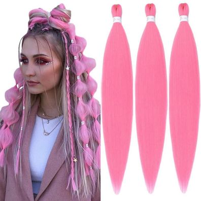 YDDM Vorgestrecktes Braiding Hair Extensions 26 Zoll, 3er Pack, Pink Kunsthaar