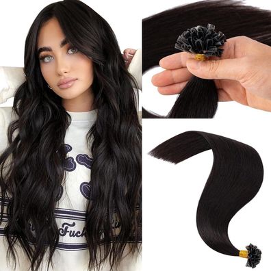 MY-LADY Echthaar Extensions Bondings 35 cm #1B Natürliches Schwarz, Keratin