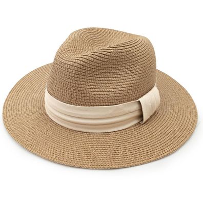 Dreshow Damen Panama Hut mit breiter Krempe, rollbar, UV-Schutz UPF 50 + , Khaki