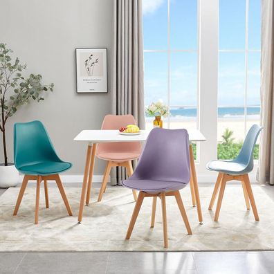 EGGREE 4er Set Esszimmerstühle im skandinavischen Design mit PU-Sitzkissen und
